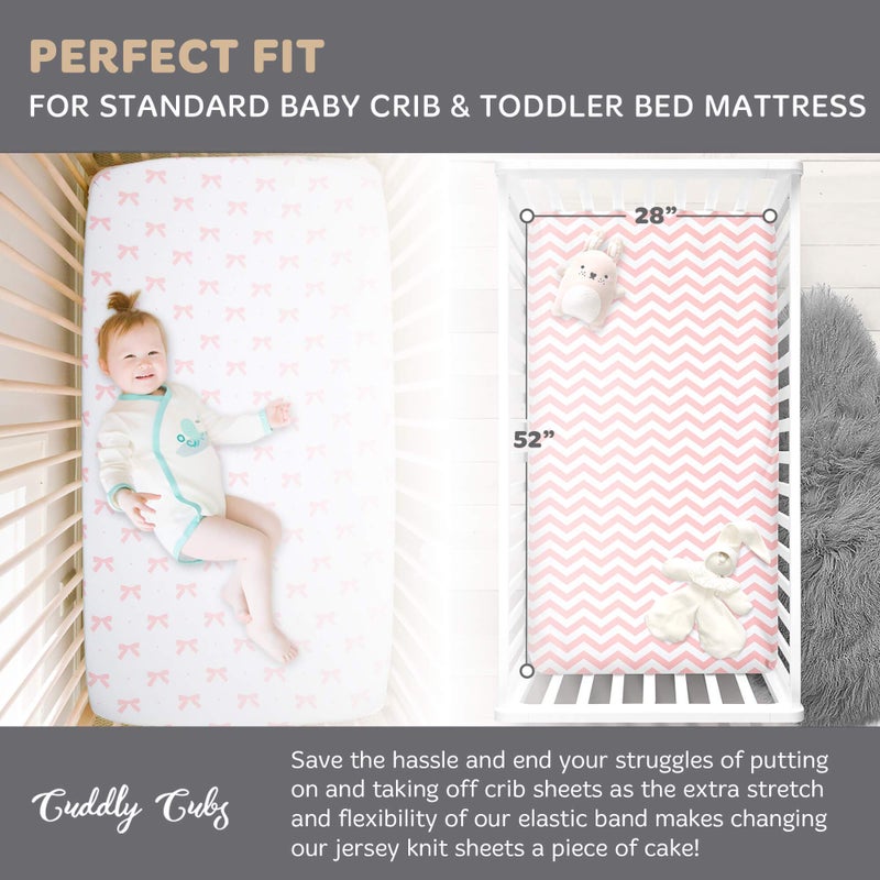 Cuddly Cubs أوراق سرير للأطفال البنات 2 عبوة | مجموعة أوراق سرير قطن جيرسي مطابقة لسرير الأطفال وأوراق سرير الأطفال الصغار | أوراق سرير وردية للبنات | حجم مرتبة سرير الأطفال ومرتبة الأطفال الصغار 28 x 52 بوصة - Image 3